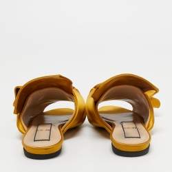 Nº21 Yellow Satin Raso Knot Peep Toe Flat Slide Mules Size 37