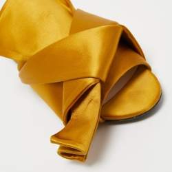 Nº21 Yellow Satin Raso Knot Peep Toe Flat Slide Mules Size 37