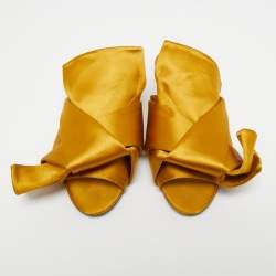 Nº21 Yellow Satin Raso Knot Peep Toe Flat Slide Mules Size 37
