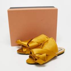 Nº21 Yellow Satin Raso Knot Peep Toe Flat Slide Mules Size 37