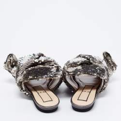 N21 Silver Sequins Knotted Flat Slides Size 37