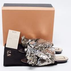 N21 Silver Sequins Knotted Flat Slides Size 37