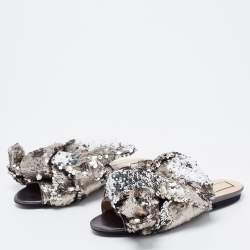 N21 Silver Sequins Knotted Flat Slides Size 37
