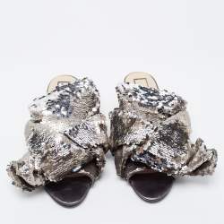 N21 Silver Sequins Knotted Flat Slides Size 37
