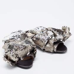N21 Silver Sequins Knotted Flat Slides Size 37