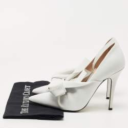 N° 21 White Leather Abstract Bow Pointed Toe Pumps Size 39.5