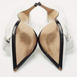 N° 21 White Leather Abstract Bow Pointed Toe Pumps Size 39.5