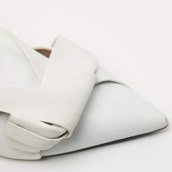 N° 21 White Leather Abstract Bow Pointed Toe Pumps Size 39.5