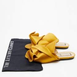 N°21 Mustard Yellow Satin Knot Flat Mules Size 36.5