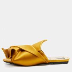 N°21 Mustard Yellow Satin Knot Flat Mules Size 36.5
