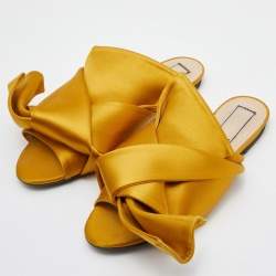 N°21 Mustard Yellow Satin Knot Flat Mules Size 36.5