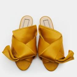 N°21 Mustard Yellow Satin Knot Flat Mules Size 36.5