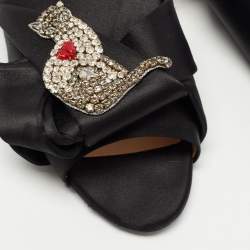Nº21 Black Knotted Satin Crystal Embellished Flat Slides Size 39