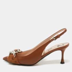 N21 Brown Leather Slingback Pointed Toe Pumps Size 37