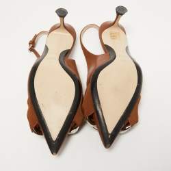 N21 Brown Leather Slingback Pointed Toe Pumps Size 37