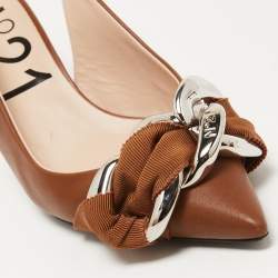 N21 Brown Leather Slingback Pointed Toe Pumps Size 37