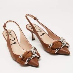 N21 Brown Leather Slingback Pointed Toe Pumps Size 37