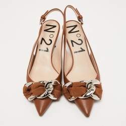 N21 Brown Leather Slingback Pointed Toe Pumps Size 37
