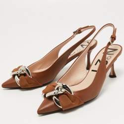 N21 Brown Leather Slingback Pointed Toe Pumps Size 37