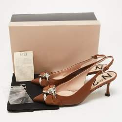 N21 Brown Leather Slingback Pointed Toe Pumps Size 37