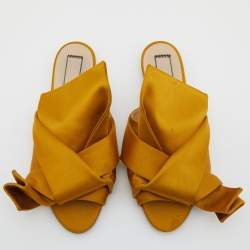 N°21 Mustard Yellow Satin Knot Flat Mules Size 37.5