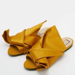 N°21 Mustard Yellow Satin Knot Flat Mules Size 37.5