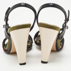 Pre Owned N21 Red/Black Leather and Calf Hair Crystal Studded Ankle Strap Sandals Size 36