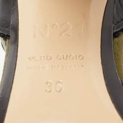 Pre Owned N21 Red/Black Leather and Calf Hair Crystal Studded Ankle Strap Sandals Size 36