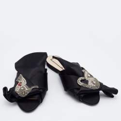 Nº21 Black Satin Knot Embellished Flat Sandals Size 37