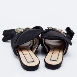 Nº21 Black Satin Knot Embellished Flat Sandals Size 37