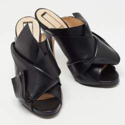 N21 Black Leather Raso Knot Mules Size 37