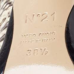 Pre Owned N21 Black/Beige Python  Leather and Leather Crystal Embellished Knot Mule Sandals Size 38.5