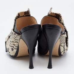 Pre Owned N21 Black/Beige Python  Leather and Leather Crystal Embellished Knot Mule Sandals Size 38.5