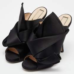 Nº21 Black Satin Raso Knot Peep Toe Slide Mules Size 40