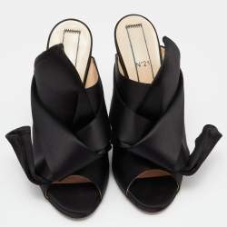 Nº21 Black Satin Raso Knot Peep Toe Slide Mules Size 40