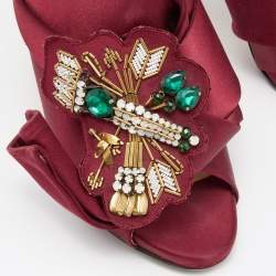 Pre Owned N21 Burgundy Satin Raso Knot Embellished Mules Size 39