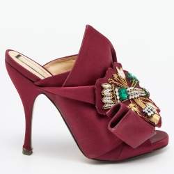 Pre Owned N21 Burgundy Satin Raso Knot Embellished Mules Size 39