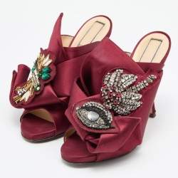 Pre Owned N21 Burgundy Satin Raso Knot Embellished Mules Size 39