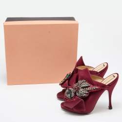 Pre Owned N21 Burgundy Satin Raso Knot Embellished Mules Size 39