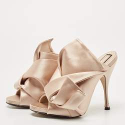 Pre Owned N21 Beige Satin Knot Mules Size 39