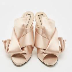 Pre Owned N21 Beige Satin Knot Mules Size 39