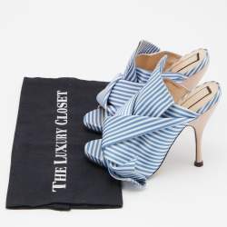 Nº21 Blue/White Stripe Satin and Leather Raso Knot Peep Toe Mules Size 36