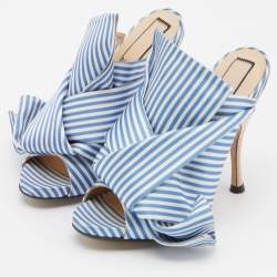 Nº21 Blue/White Stripe Satin and Leather Raso Knot Peep Toe Mules Size 36
