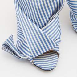Nº21 Blue/White Stripe Satin and Leather Raso Knot Peep Toe Mules Size 36