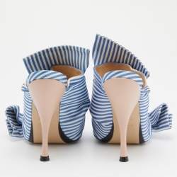 Nº21 Blue/White Stripe Satin and Leather Raso Knot Peep Toe Mules Size 36