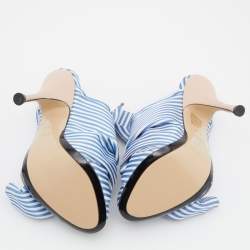 Nº21 Blue/White Stripe Satin and Leather Raso Knot Peep Toe Mules Size 36
