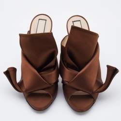 Pre Owned N21 Brown Satin Raso Knot Mules Size 41