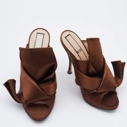 Pre Owned N21 Brown Satin Raso Knot Mules Size 41