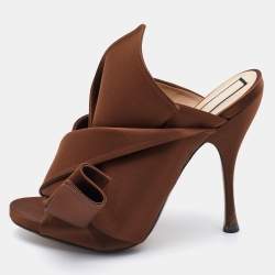 Pre Owned N21 Brown Satin Raso Knot Mules Size 41