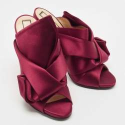 Nº21 Burgundy Satin Ronny Pleated Slide Sandals Size 40
